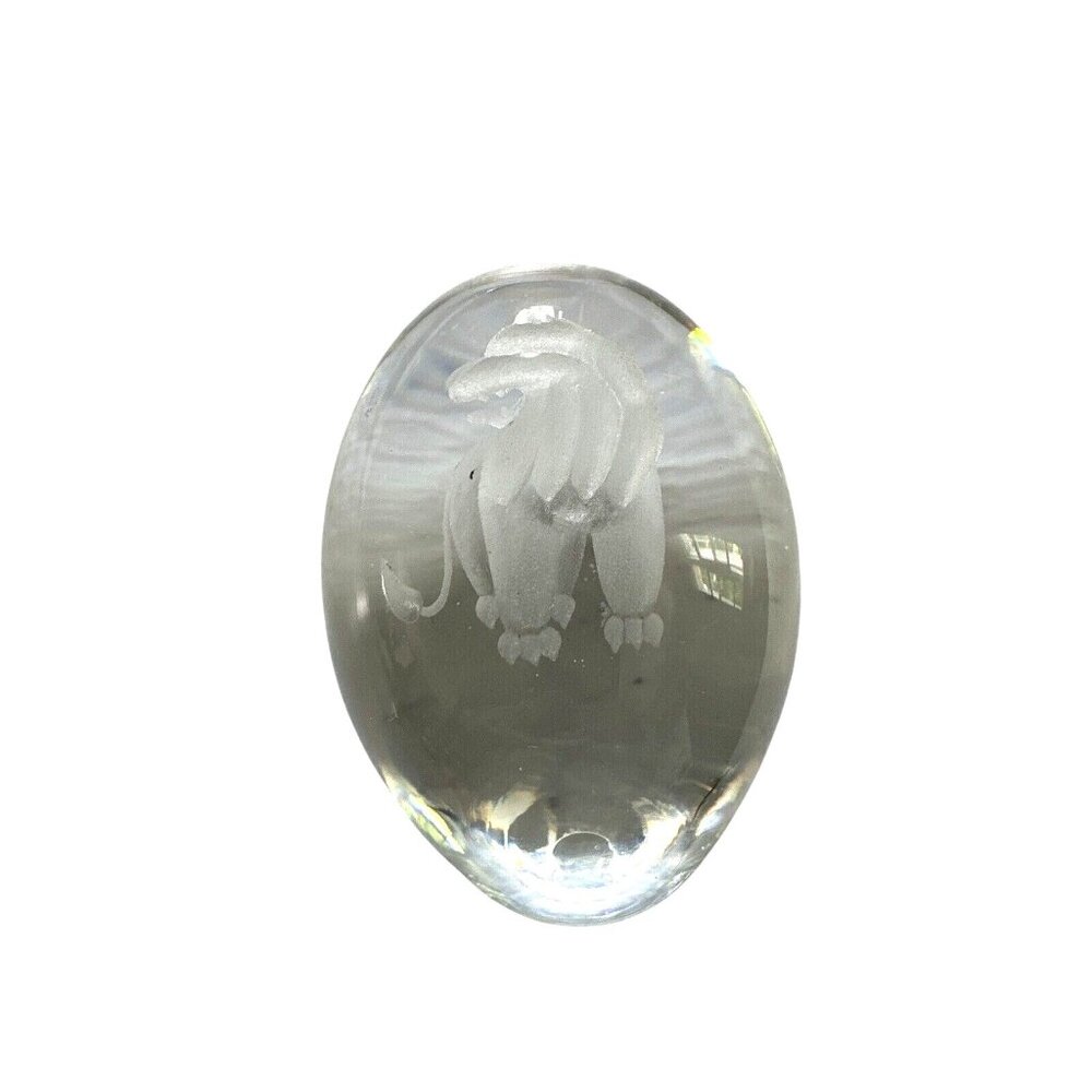 Ekenas Sweden Lead Crystal Egg Paperweight Etched Astrology Leo Lion Zodiac Gift